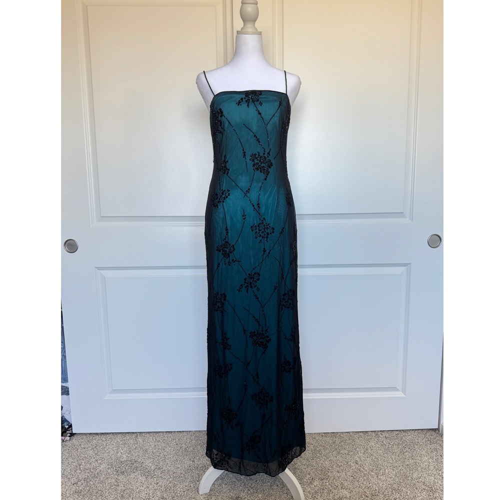 Vintage 90s Y2k beaded mesh overlay dress